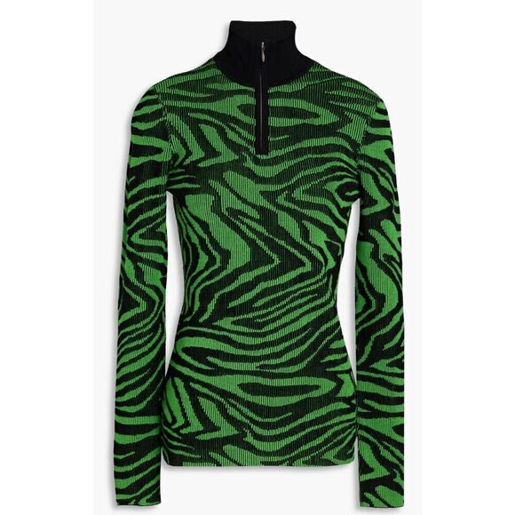 STINE GOYA Sylvie ribbed jacquard-knit turtleneck sweater in green NWT Size Medi - Picture 1 of 9